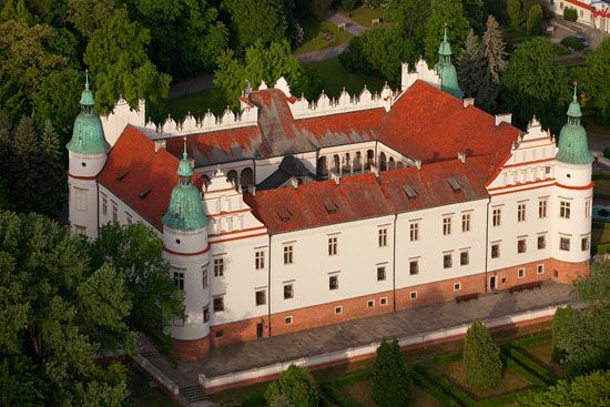 Zamek w Baranowie Sandomierskim. EU, Pl, Podkarpackie. LOTNICZE.